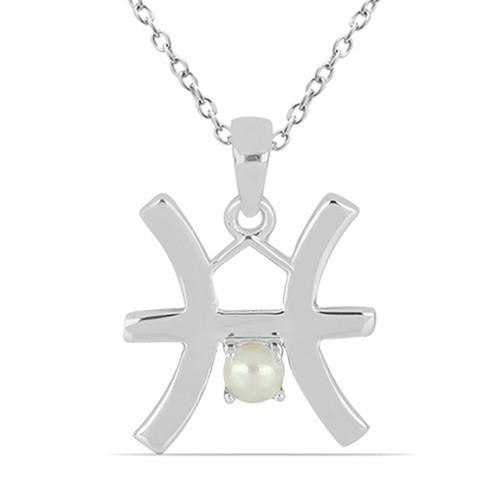 BUY NATURAL WHITE PEARL GEMSTONE  PISCES  PENDANT IN 925 STERLING SILVER